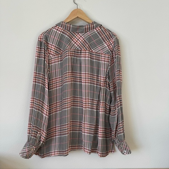 J Jill Ruffled Plaid Button Down Shirt Blouse Tea Rose L - Picture 4 of 16